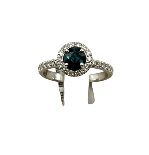 51 Solitaire Halo - Bague en or gris avec saphir teal et diamants 58 Facettes 324.201