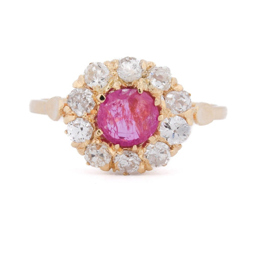 Bague 57 Anello vittoriano, oro giallo 18 kt, rubino e diamanti 58 Facettes AN694 P39 (0489)