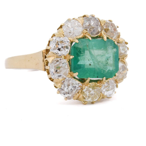 Bague 54 Bague victorienne en or jaune 18 ct, émeraude et diamants 58 Facettes AN731 (05819)