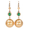 Boucles d'oreilles en or jaune, émeraudes, diamants et perles des Mers du Sud 58 Facettes E0038