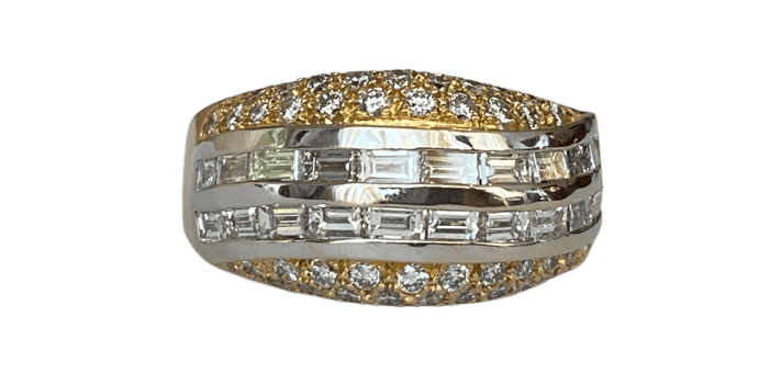 57 Bague jonc en or blanc et jaune 18K et diamants 58 Facettes ring