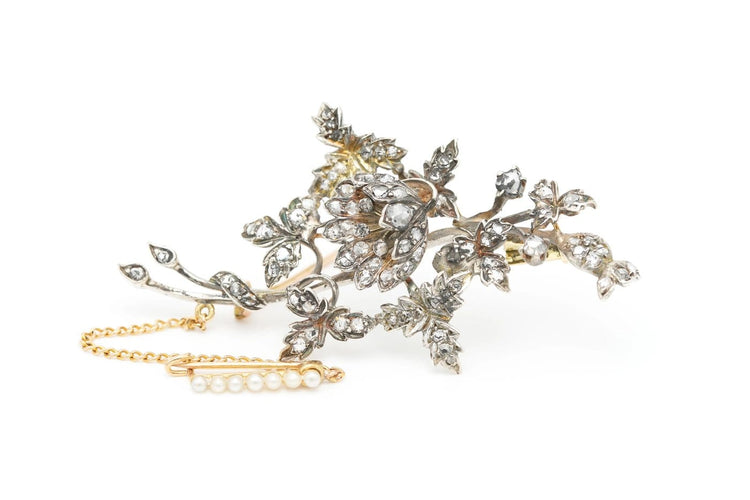 Napoléon III - Broche en or jaune, argent, perles et diamants 58 Facettes 23092