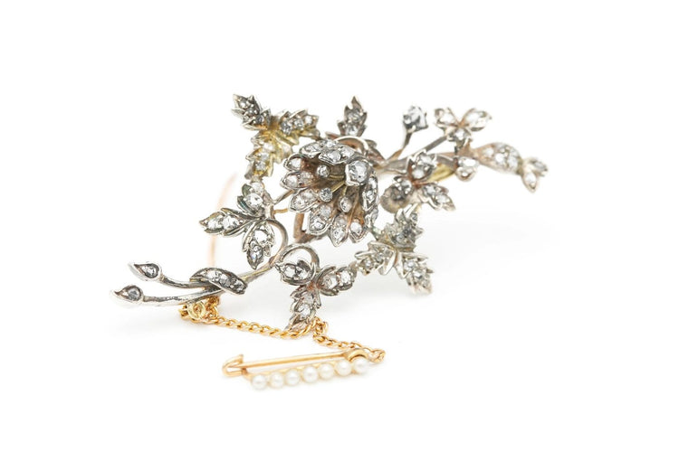 Napoléon III - Broche en or jaune, argent, perles et diamants 58 Facettes 23092