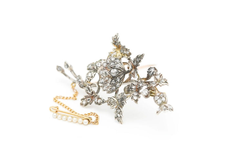 Napoléon III - Broche en or jaune, argent, perles et diamants 58 Facettes 23092