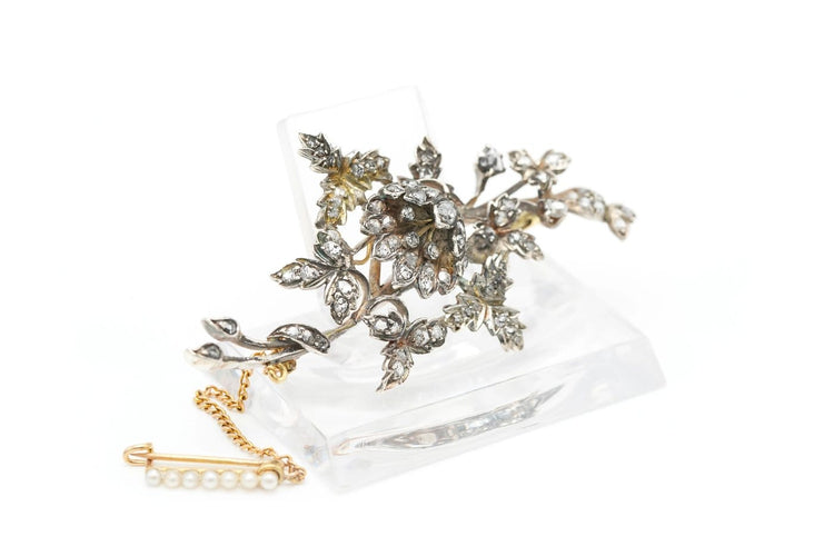 Napoléon III - Broche en or jaune, argent, perles et diamants 58 Facettes 23092