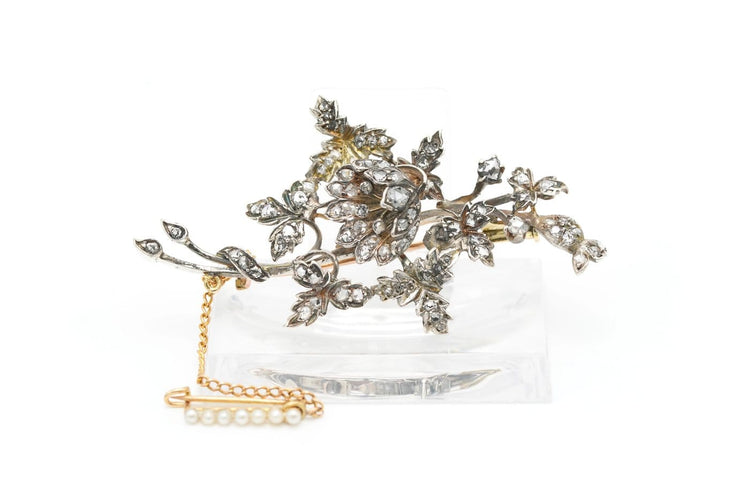 Napoléon III - Broche en or jaune, argent, perles et diamants 58 Facettes 23092