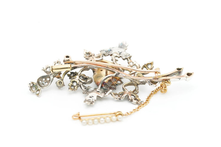 Napoléon III - Broche en or jaune, argent, perles et diamants 58 Facettes 23092