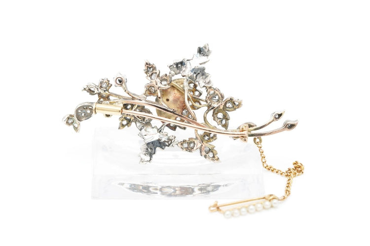 Napoléon III - Broche en or jaune, argent, perles et diamants 58 Facettes 23092
