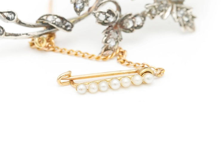 Napoléon III - Broche en or jaune, argent, perles et diamants 58 Facettes 23092