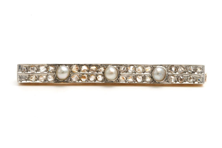 Art déco - Broche en or jaune, perles et diamants taille rose 58 Facettes 21629
