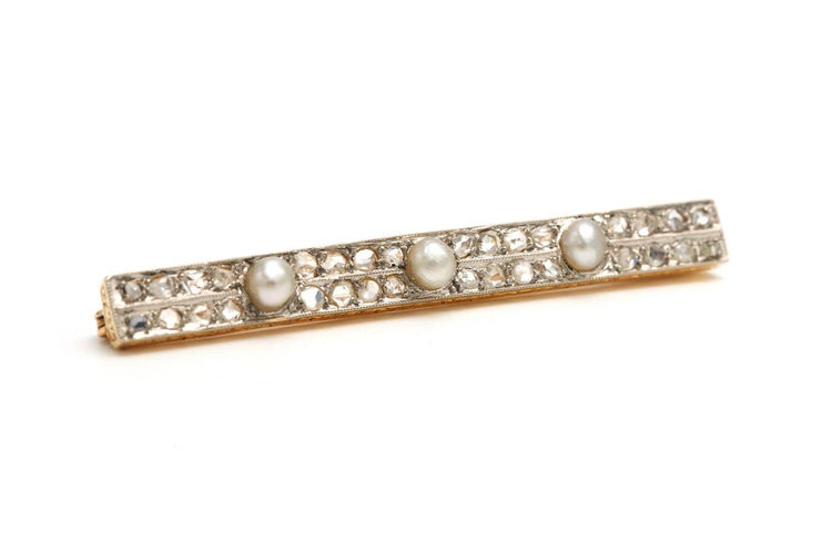 Art déco - Broche en or jaune, perles et diamants taille rose 58 Facettes 21629