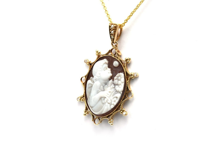 Art Déco - Pendentif en or jaune, camée, perles et diamants 58 Facettes 22704