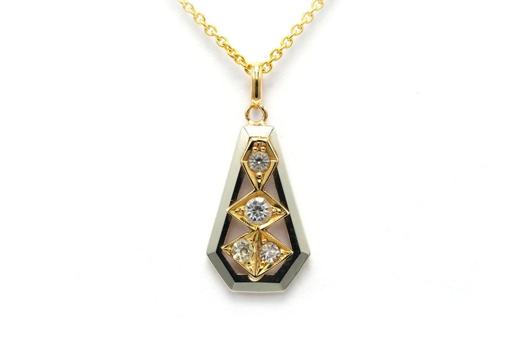 Pendentif Art déco en or jaune et blanc 18 carats et strass 58 Facettes B735