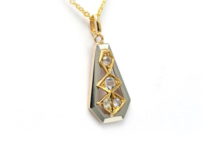 Pendentif Art déco en or jaune et blanc 18 carats et strass 58 Facettes B735
