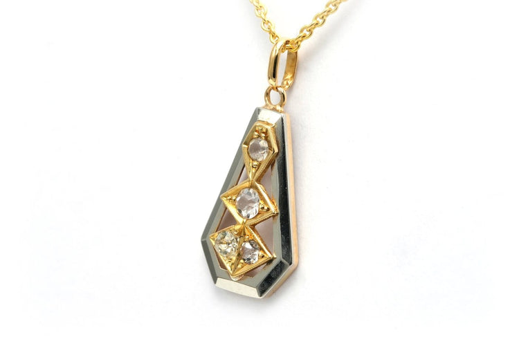 Pendentif Art déco en or jaune et blanc 18 carats et strass 58 Facettes B735