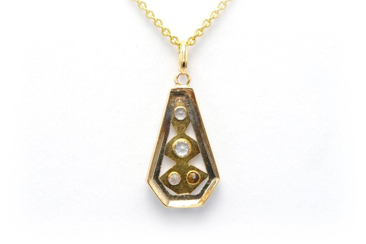 Pendentif Art déco en or jaune et blanc 18 carats et strass 58 Facettes B735