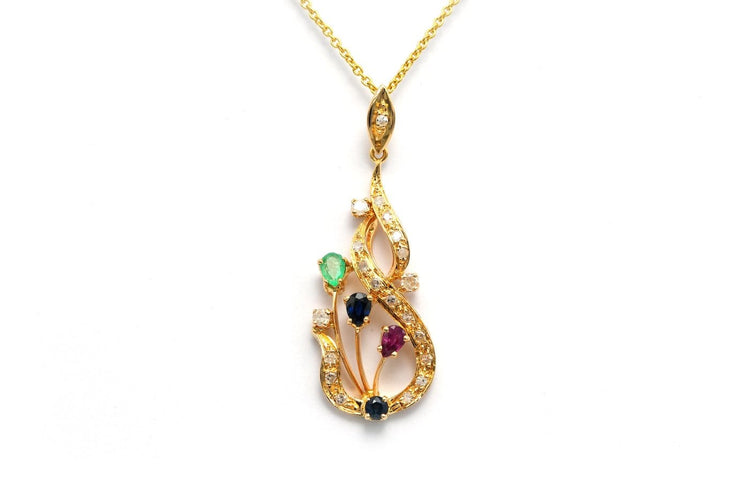 Pendentif contemporain en or jaune 18 carats, pierres multiples et diamants 58 Facettes 22832