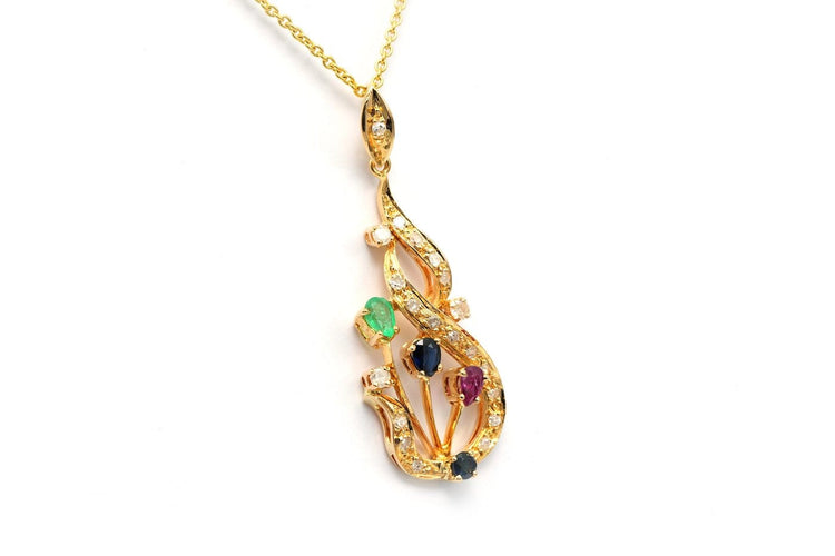 Pendentif contemporain en or jaune 18 carats, pierres multiples et diamants 58 Facettes 22832