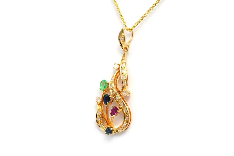 Pendentif contemporain en or jaune 18 carats, pierres multiples et diamants 58 Facettes 22832