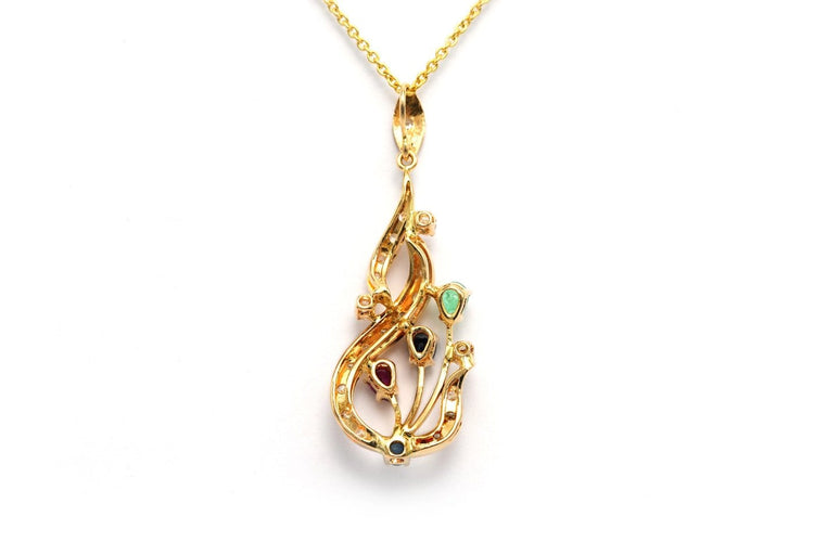 Pendentif contemporain en or jaune 18 carats, pierres multiples et diamants 58 Facettes 22832