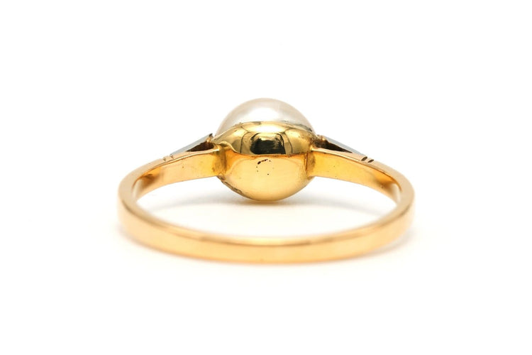 55 Art Déco - Bague en or jaune et blanc, perle et diamants 58 Facettes 22867