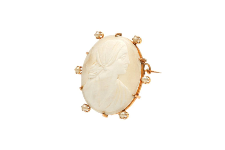 Broche Années 50 - Broche en or jaune, perles et camée 58 Facettes 13901