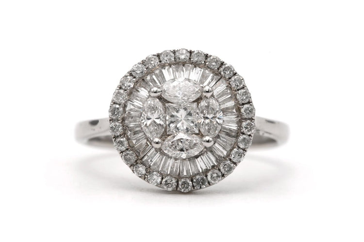 59 Anello contemporanea in oro bianco 18 carati e diamanti 1,22 ct 58 Facettes 23827