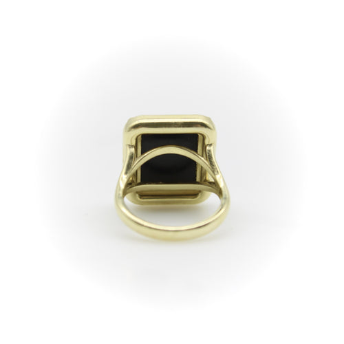 Josephine Baker Ring 54 - Intaglio agate ring in 18 ct gold, enamel and rubies 58 Facettes 11189