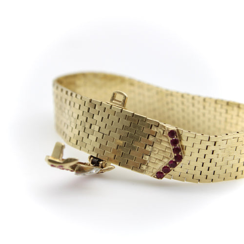 Bracelet Retro buckle bracelet in 14K gold, rubies and diamonds 58 Facettes 11191