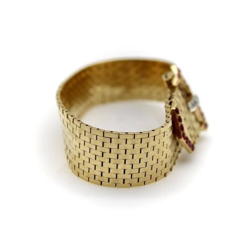 Bracelet Retro buckle bracelet in 14K gold, rubies and diamonds 58 Facettes 11191