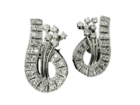 Boucles d’oreilles graphiques en or blanc 18 carats et diamants 2 ct 58 Facettes Boucles 6