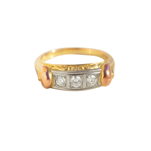 58 Bague trois pierres diamants en or jaune, rose et blanc 58 Facettes HJ062618