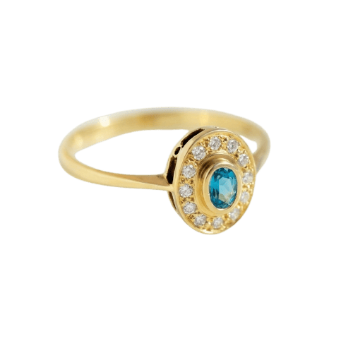 52 Bague en or jaune 585 avec aigue-marine et diamants 58 Facettes HJ062630