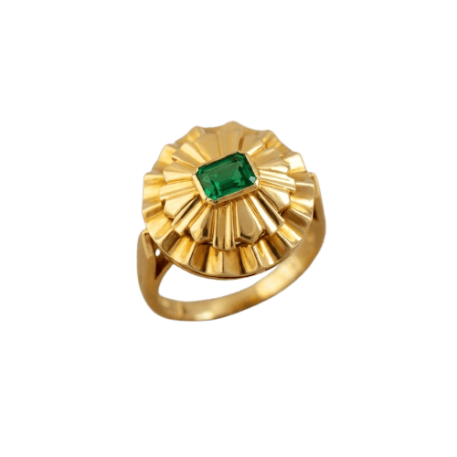 Bague 55 Bague sculpturale en or jaune 750 avec émeraude 58 Facettes HJ062635