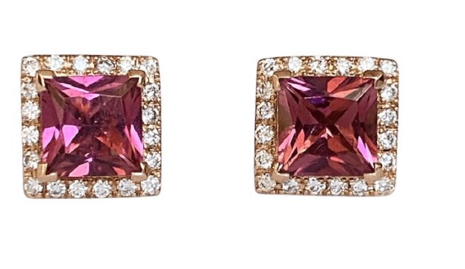 Fred Moes - Boucles d'oreilles en or rose, tourmalines et diamants 58 Facettes earrings