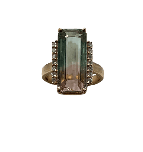 54 Bague tourmaline « melon d'eau » en or jaune et diamants 58 Facettes 323/791