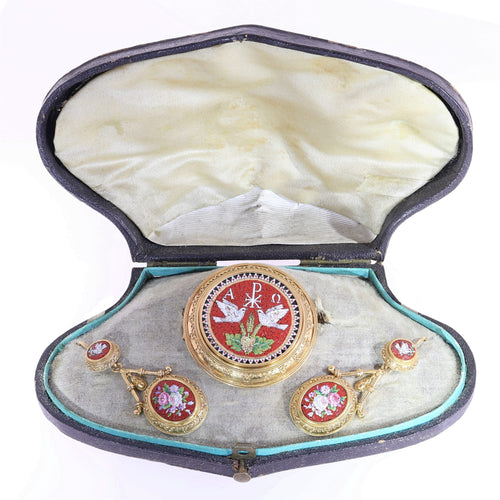 26127-0287.p14_Suite antica di spilla e orecchini in oro con micromosaico in oro 18K Circa 1870-en.jpg