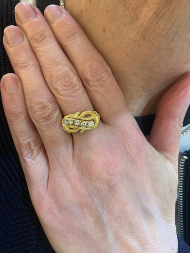 Bague 56 Bague vintage branchage diamants en or jaune 18 carats 58 Facettes B374