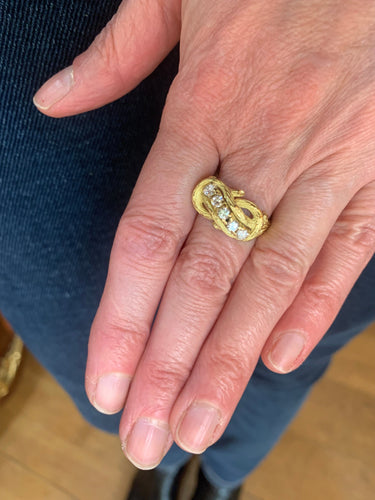 Bague 56 Bague vintage branchage diamants en or jaune 18 carats 58 Facettes B374