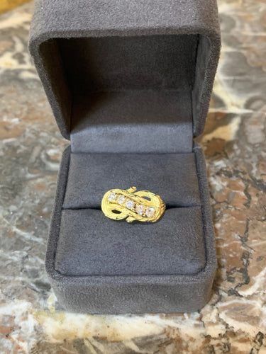 Bague 56 Bague vintage branchage diamants en or jaune 18 carats 58 Facettes B374