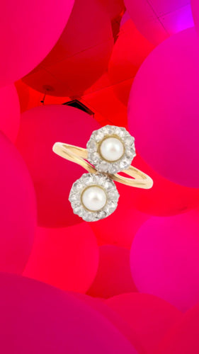Bague 54 Bague Toi & Moi ancienne en or jaune 18 carats, platine, perles et diamants 58 Facettes B388