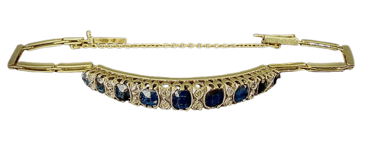 Napoléon III - Bracelet en or jaune 18 carats, argent, saphirs et diamants 58 Facettes Bracelet 01