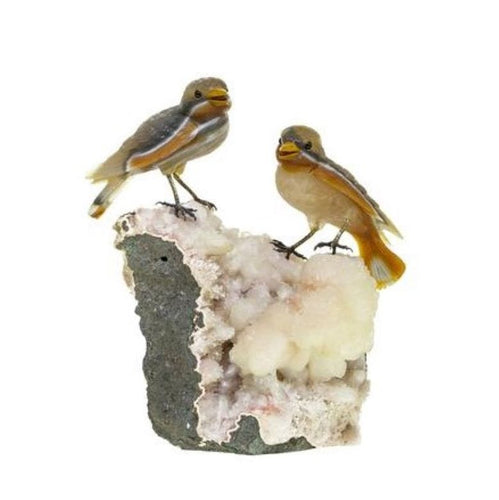 Montre Gübelin Couple de Moineaux Sculpture Agate Calcite 58 Facettes P199