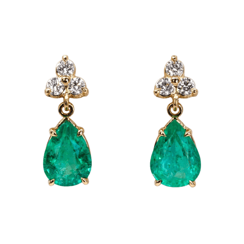 Boucles d'oreilles Boucles d'oreilles pendantes en or jaune 14 ct, émeraudes et diamants 58 Facettes E0043
