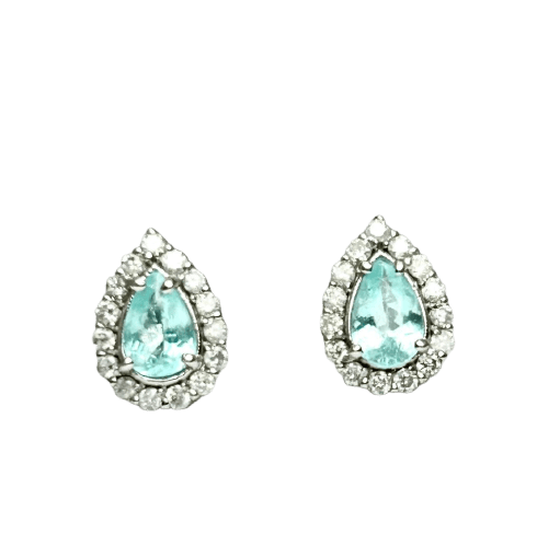 18k white gold earrings, Paraiba and diamonds 