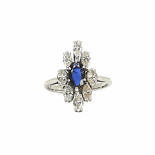 Bague 58 Bague marquise en or blanc 18 carats saphir et diamants 58 Facettes BVP-BAG-0001