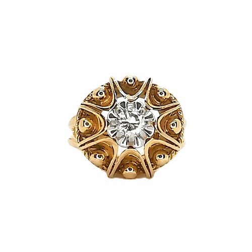 Bague 53 Bague pompadour vintage en or jaune 18 carats et platine, diamant 58 Facettes BVP-BAG-0004