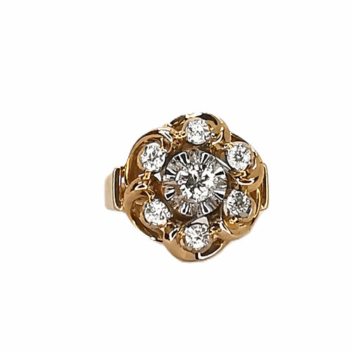 Bague 52 Bague vintage - Diamants en or jaune 18 carats et platine 58 Facettes BVP-BAG-0005