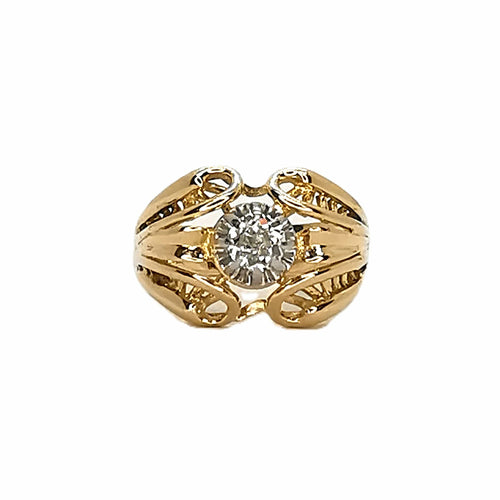 Bague 56 Bague vintage en or jaune 18 carats et platine, diamant 58 Facettes BVP-BAG-0012