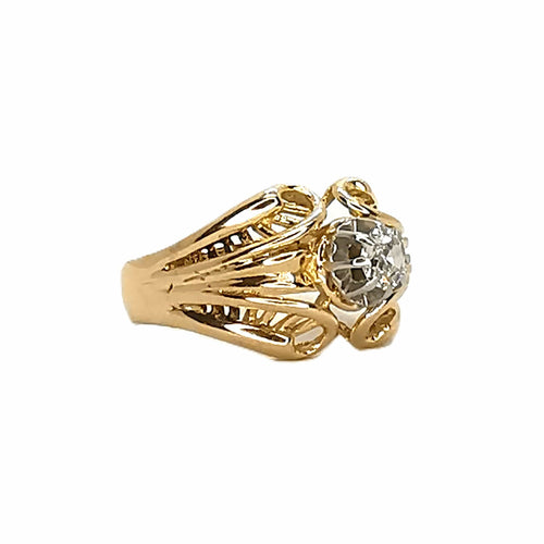 Bague 56 Bague vintage en or jaune 18 carats et platine, diamant 58 Facettes BVP-BAG-0012